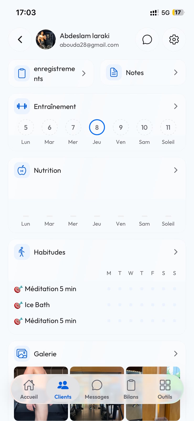 FitnScale mobile app: Client overview
